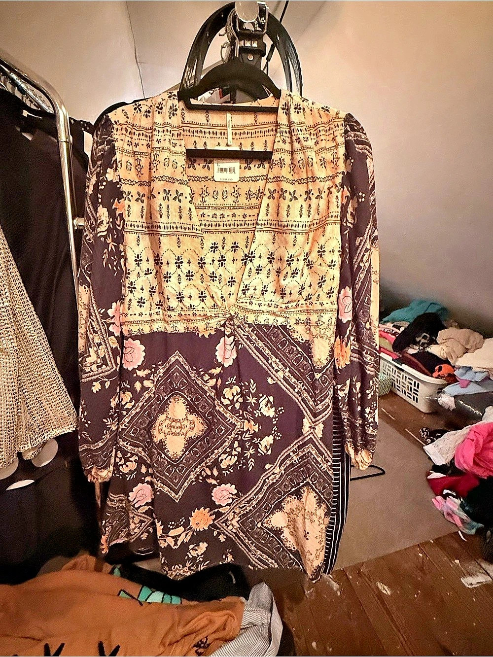 Free People Paisley Tunic in Brown & Pink Size Large